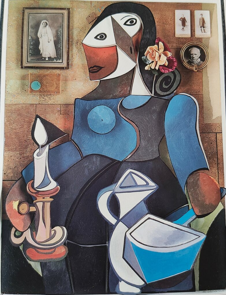 1976 Femme et casseroles bleues. Hommage à Picasso